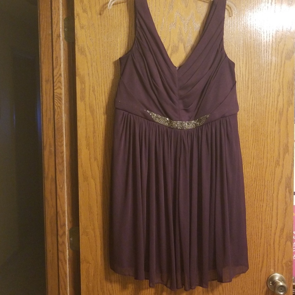 David's Bridal Short Plum Dress Beaded Waistband
